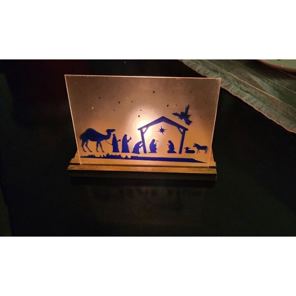 Nativity Silhouette Glass Candle Holder With Wooden Base - Picture 5 of 7